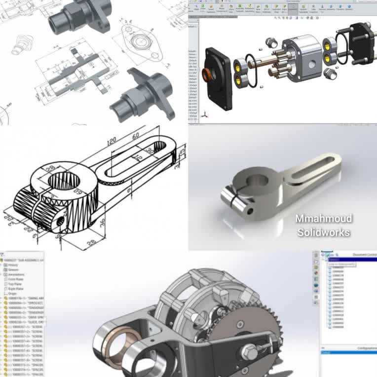 طراحی و ساخت قطعات و مجموعه های اسمبلی و تهیه نقشه و جدول متریال از ان