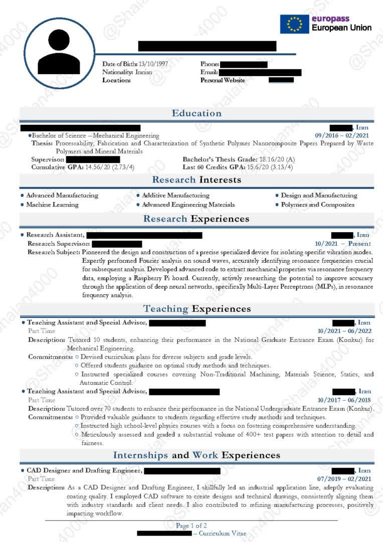 نمونه کار CV